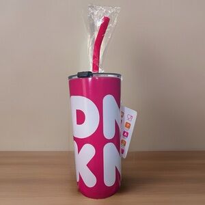 New DUNKIN 2021 - STAINLESS STEEL CUP 22 OZ. TUMBLER•2 in 1 Sipper-Pink White